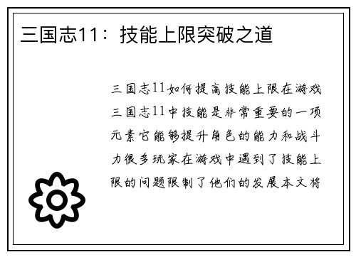 三国志11：技能上限突破之道